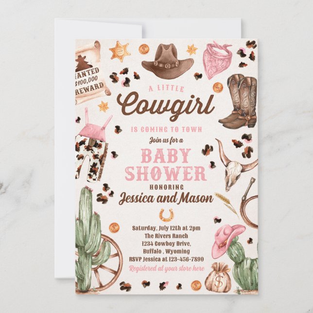 Cowgirl Wild West Rodeo Ranch Girl Baby Shower Invitation (Front)