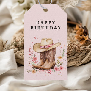 Cowgirl Wildflowers Bash Birthday Pink Western Gift Tags