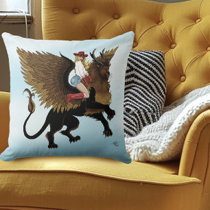 Cowgirl Winged Lion Fantasy Red Cushion