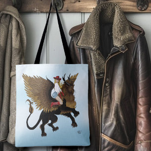 Cowgirl Winged Lion Fantasy Red Tote Bag
