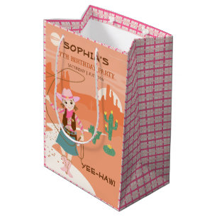 Cowgirl with a lasso and cacti Kids Birthday Party Medium Gift Bag