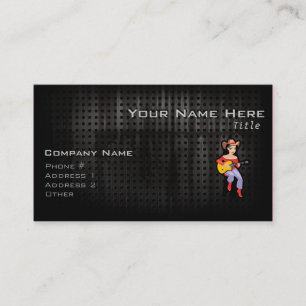 Cowgirl with Guitar; Black Business Card