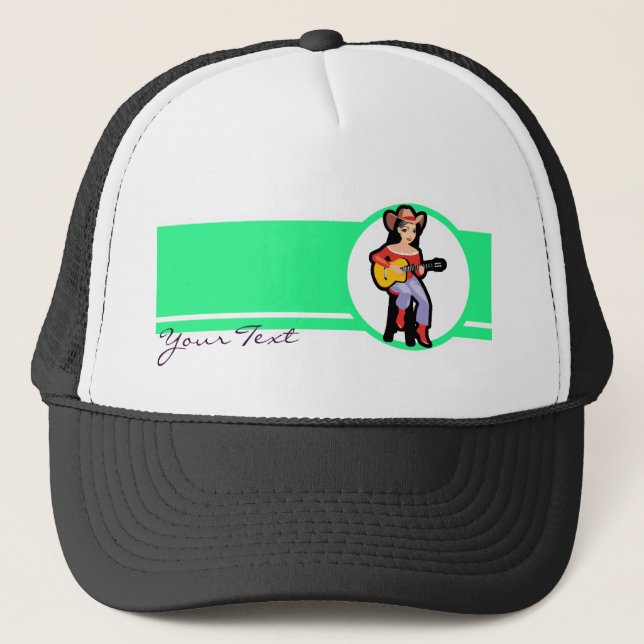 Cowgirl with Guitar; Colourful Trucker Hat (Front)
