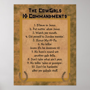 Cowgirls 10 Commandments POSTER Print