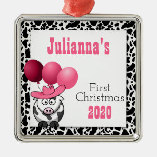 Cowgirl's 1st Christmas with Name Metal Ornament