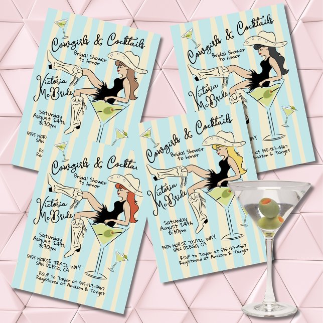 Cowgirls and Cocktails Martini Bridal Shower Invitation (Creator Uploaded)