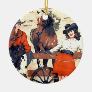 Cowgirls ceramic ornament