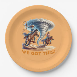 Cowgirls Roping a Tornado Tee Shirt "We Got This!" Paper Plate