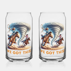 Cowgirls Roping Tornado "We Got This!" Can Glass