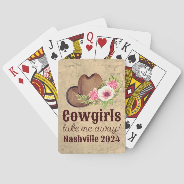 "Cowgirls take me away", rustic pink floral Playing Cards (Back)