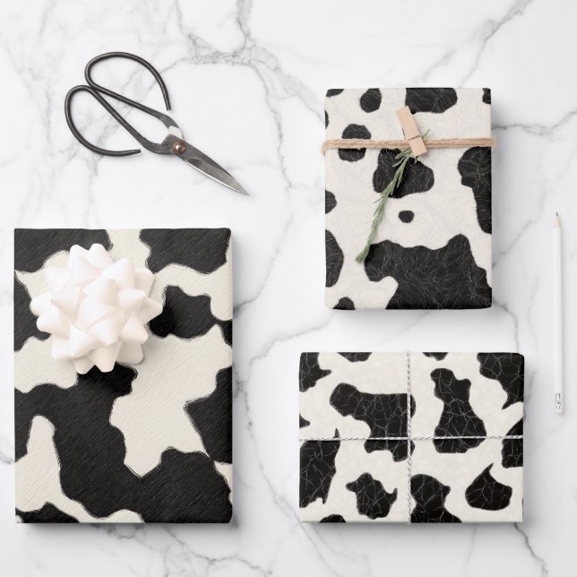 Cowhide Black and White Wrapping Paper Sheet (Front)