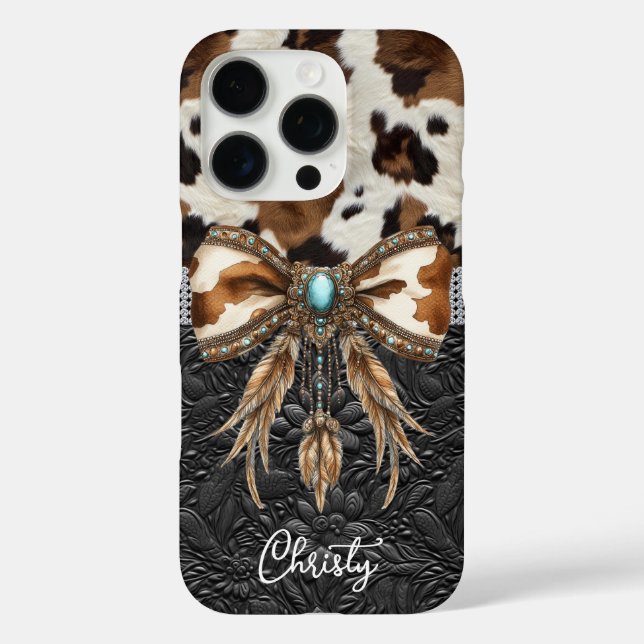 Cowhide Black Leather Jewel Bow Case-Mate iPhone Case (Back)