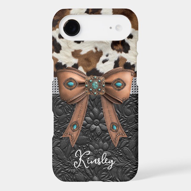 Cowhide Black Leather Jewelled Bow (Back)