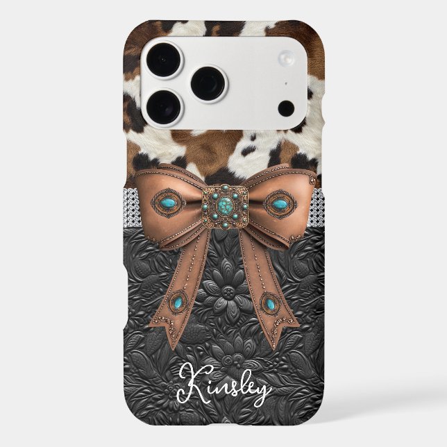 Cowhide Black Leather Jewelled Bow (Back)