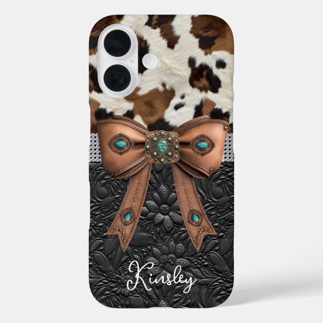 Cowhide Black Leather Jewelled Bow Case-Mate iPhone Case (Back)