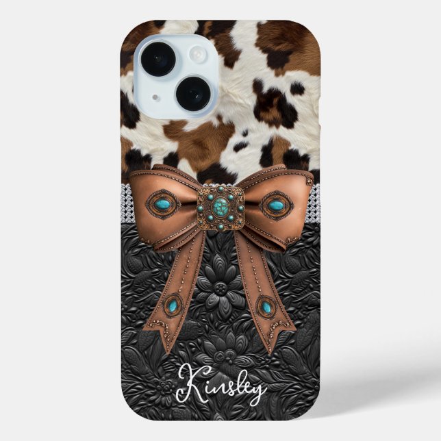Cowhide Black Leather Jewelled Bow Case-Mate iPhone Case (Back)