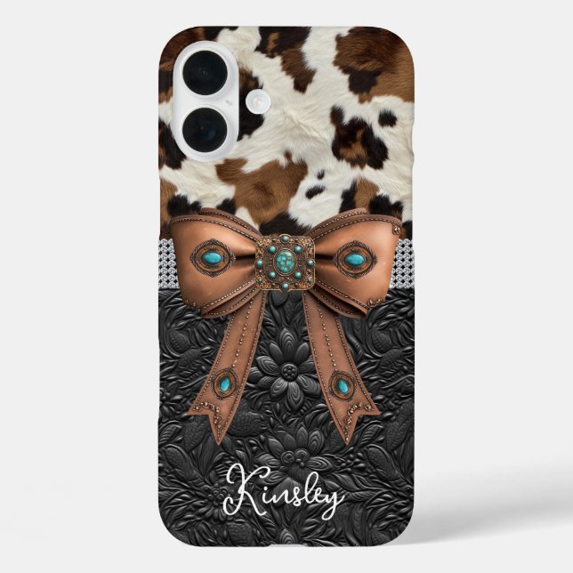 Cowhide Black Leather Jewelled Bow Case-Mate iPhone Case (Back)