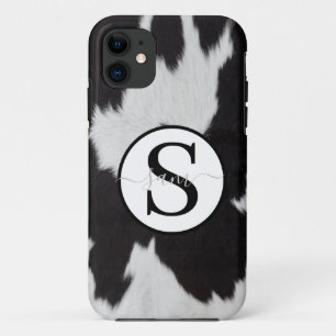 Cowhide Black White Monogram  iPhone 11 Case