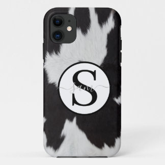 Cowhide Black White Monogram iPhone 11 Case