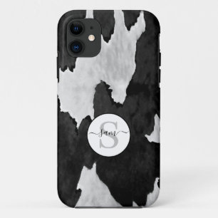 Cowhide Black White Monogram     Case-Mate iPhone  iPhone 11 Case