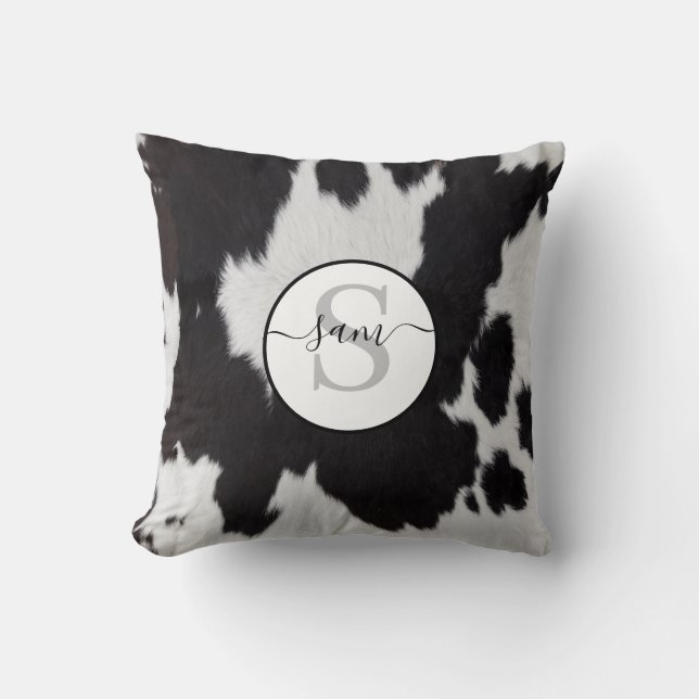 Cowhide Black White Monogram Cushion (Front)