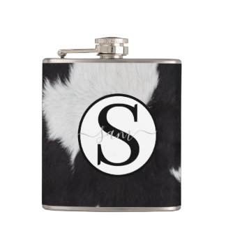 Cowhide Black White Monogram Flash Drive Flask