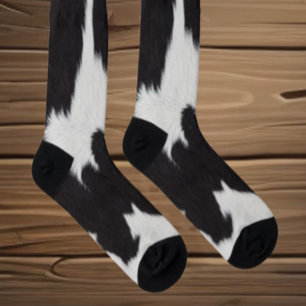 Cowhide Black White Socks