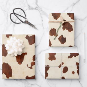 Cowhide Brown and Tan  Wrapping Paper Sheet