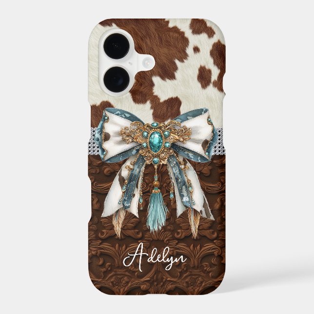 Cowhide Brown Leather Jewelled Bow (Back)