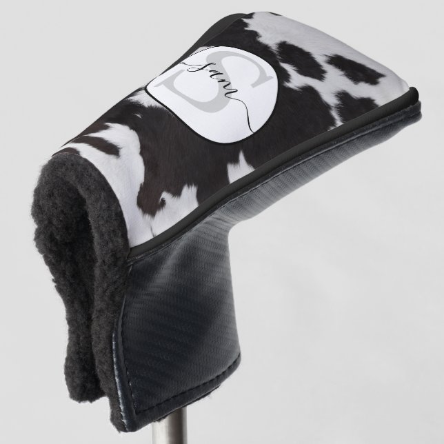 Cowhide Brown White Monogram   Golf Head Cover (3/4 Front)