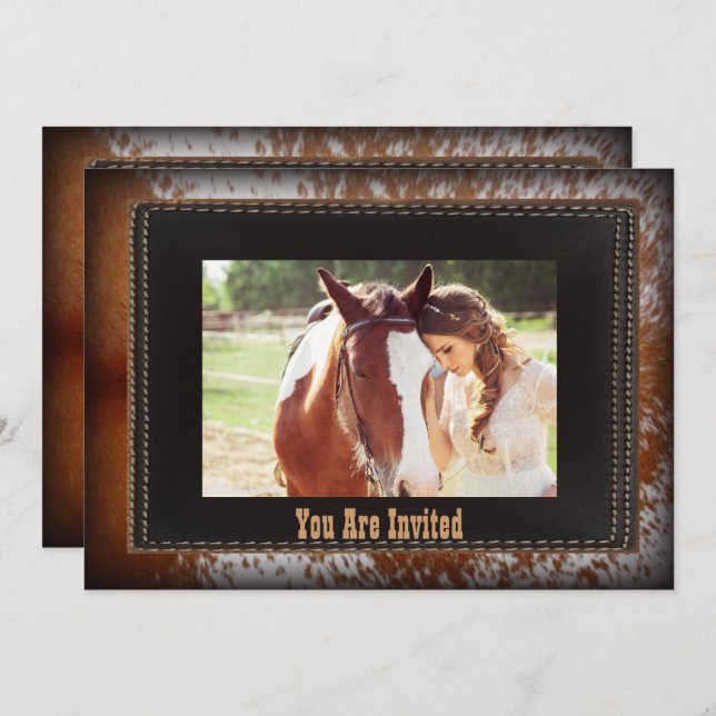 cowhide Cowboy Country western Wedding Invitation (Front/Back)