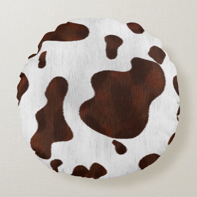 Cowhide Faux Hair Western Leather Spotted Pattern Round Cushion (Front)