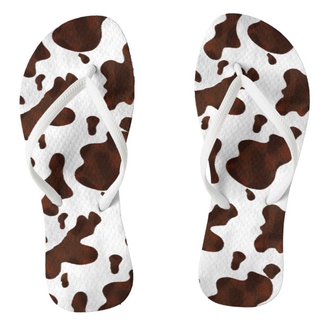 Cowhide Faux Hair Western Leather Spotted Pattern Thongs (Footbed)