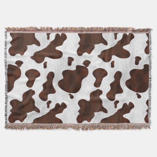 Cowhide Faux Hair Western Leather Spotted Pattern Throw Blanket (Front)
