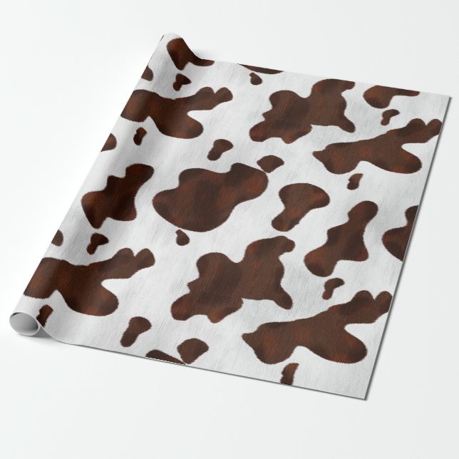 Cowhide Faux Western Leather Spotted Cow Print Wrapping Paper (Unrolled)
