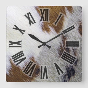 Cowhide Square Wall Clock