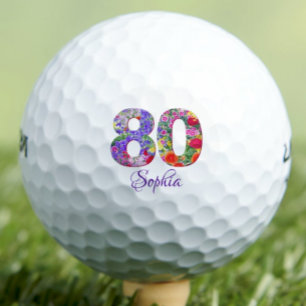 Coworker 80th Birthday Gift, Floral Number 80 Golf Balls