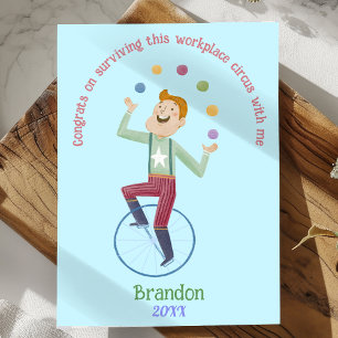 Coworker funny sarcastic circus juggler custom holiday card