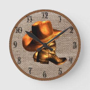 COWOY HAT AND BOOTS ROUND CLOCK