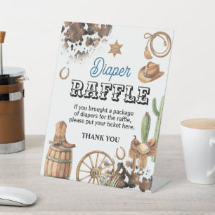 Cowpoke Diaper Raffle Baby Shower Pedestal Sign