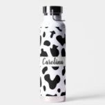 cowprint motif name water bottle<br><div class="desc">cowprint black and white motif with name</div>