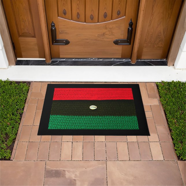Cowrie Shell and Red Black Green Crochet Print on Doormat (Outdoor)