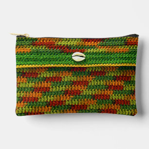 Cowrie Shell Autumn Colours Artisan Crochet Print  Accessory Pouch