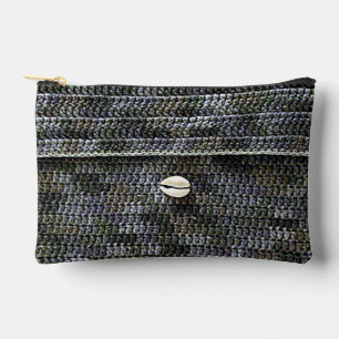 Cowrie Shell Gray Texture Artisan Crochet Print    Accessory Pouch