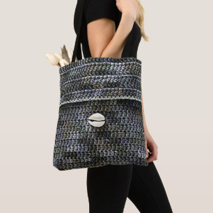 Cowrie Shell Grey Texture Artisan Crochet Print Tote Bag