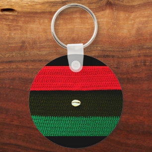 Cowrie Shell Red Black and Green Crochet Print on Key Ring
