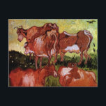 Cows (after Jordaens) by Vincent van Gogh Postcard<br><div class="desc">Cows (after Jordaens) by Vincent van Gogh is a vintage fine art post impressionism nature painting featuring brown milk cows grazing on grass in a meadow on a farm in Auvers-sur-Oise, France. About the artist: Vincent Willem van Gogh was a Post Impressionist painter whose work was most noteable for its...</div>