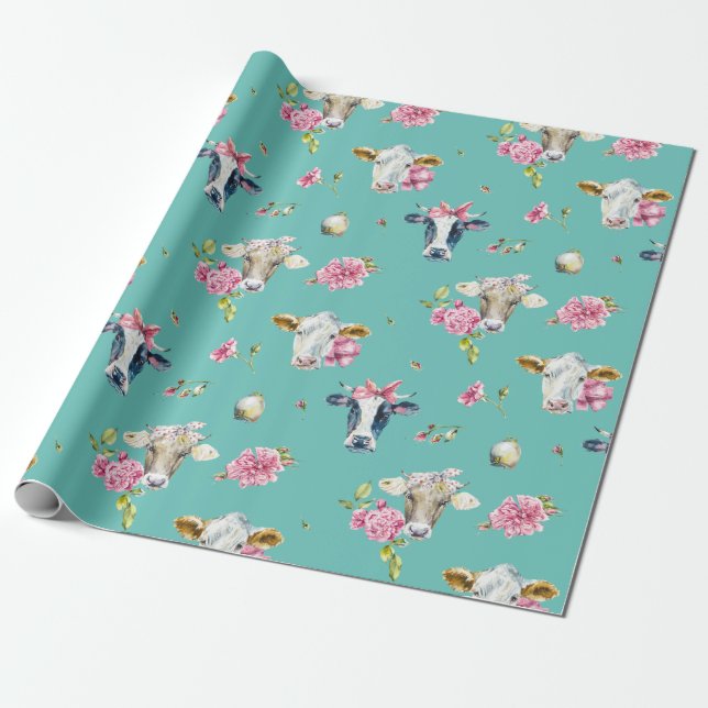 Cows and Clover Pattern Wrapping Paper (Unrolled)