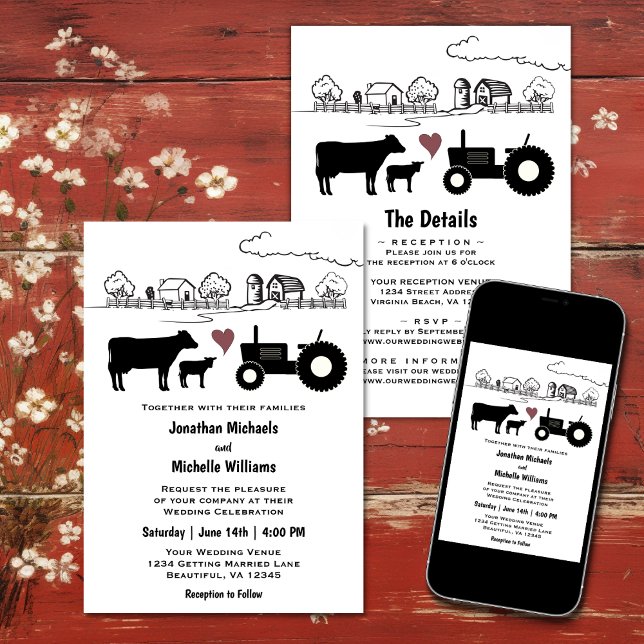 Cows and Tractor Country Farm All in One Wedding Invitation (Cows and Tractor Country Farm All in One Wedding Invitation
)
