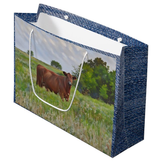 Cows Farm Style Ranch Art Large Gift Bag (Front Angled)